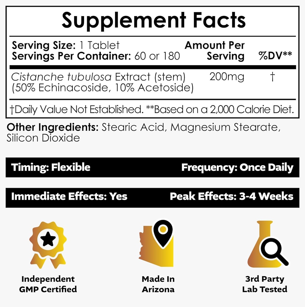 Nootropics Depot Cistanche tubulosa Tablets | 200mg | 60 Count | Minimum 50% Echinacoside + 10% Acetoside (Verbascoside) | Promotes Physical Strength and Energy | Promotes Vitality 3