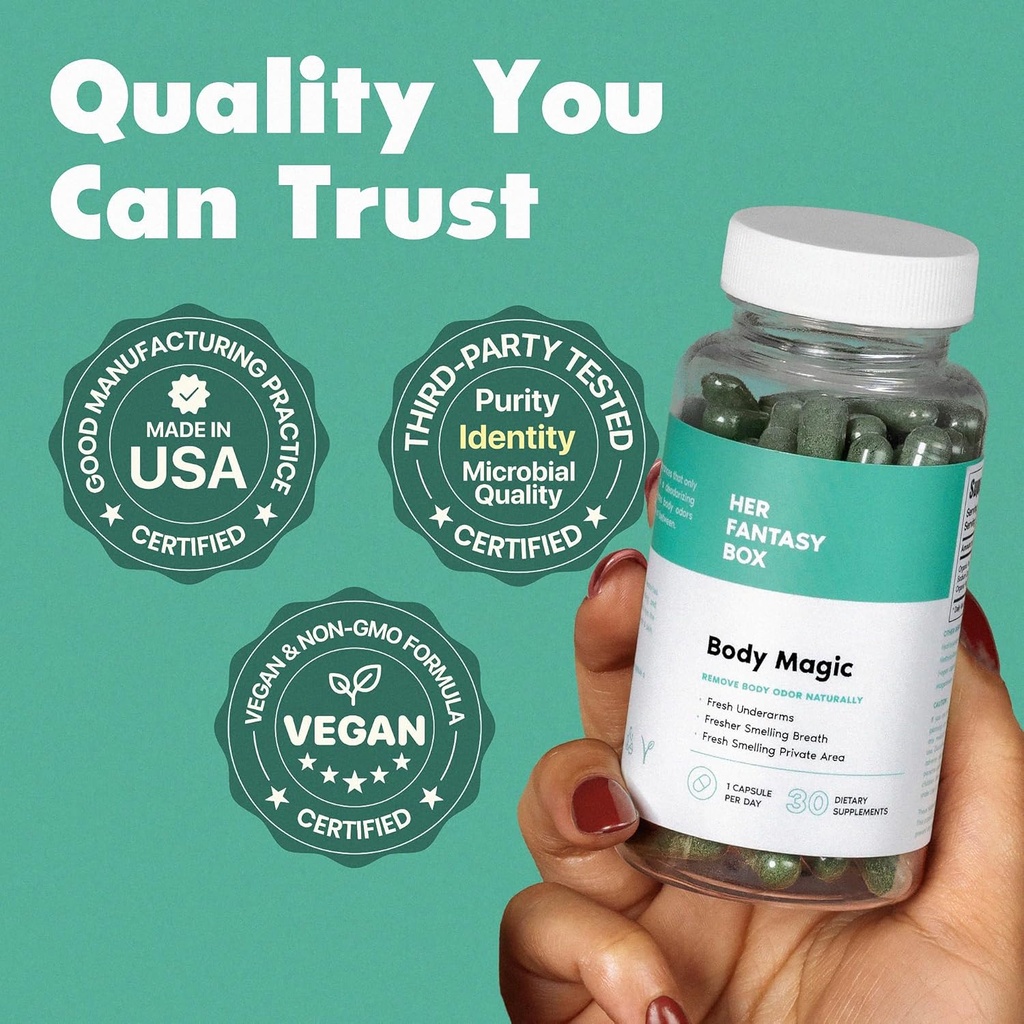 Her Fantasy Box | Body Magic | Chlorophyll Capsules - 30 Vegan Capsules for Detox, Digestion, Gut Health, Skin Support, and Oily Skin - Natural Energy Booster 6