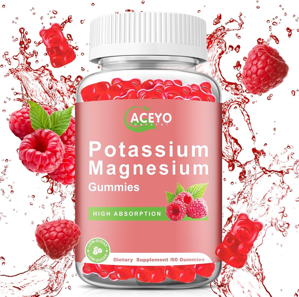 Potassium Magnesium Gummies for Adult Kids High Absorption Leg Cramps & Muscle Health Immune Health Raspberry Magnesium Gummies Chewable Gummy Supplement Vegan Non-GMO 2