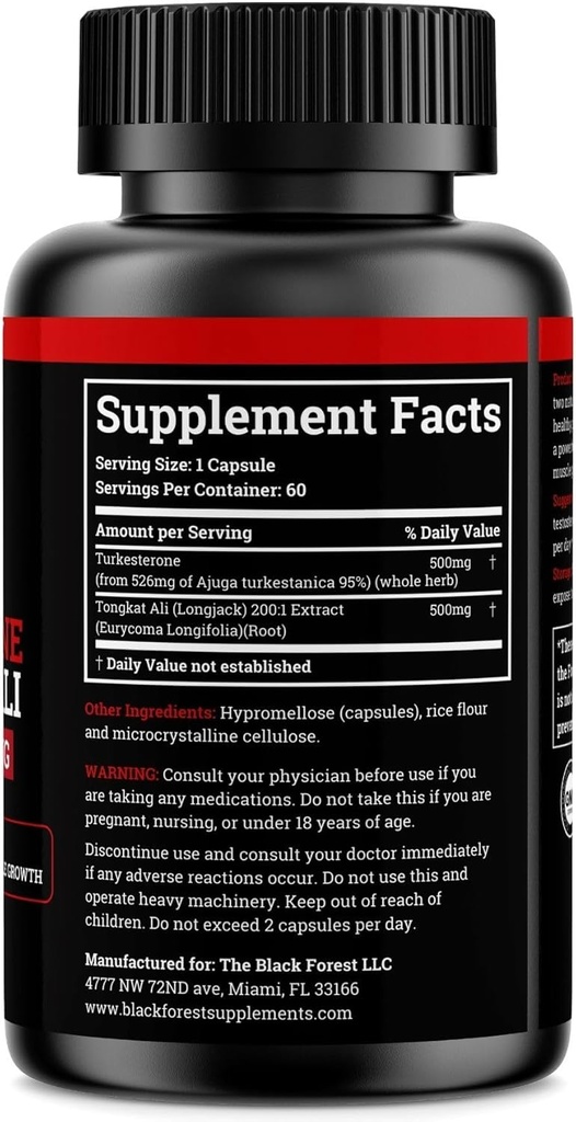 Black Forest Turkesterone Tongkat Ali Supplement 1000mg per Serving (Max Purity 95%) Turkesterone Supplement for Men (Tongkat Ali for Men Longjack 200:1) Similar to Tongkat Ali Fadogia Agrestis 3