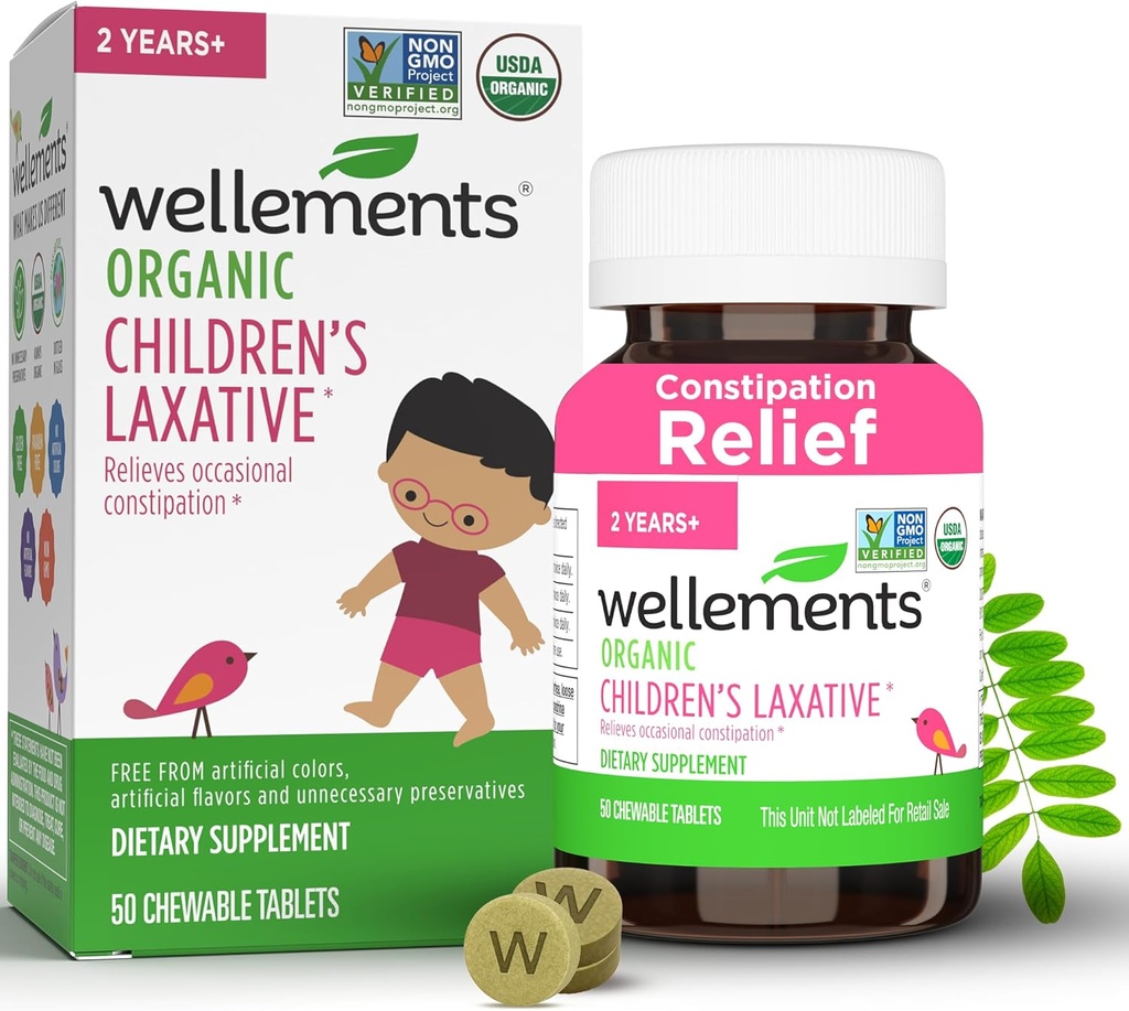Wellements Organic Children's Laxatives for Constipation (50 Chewable Tablets) | Organic Senna Tablets for 2+ Kids | Non-GMO, USDA Organic, Gluten Free | Natural Laxatives for Constipation Relief* 2