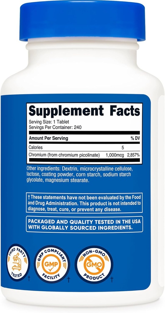 Nutricost Chromium 1000mcg, 240 Tablets - Gluten Free, Non-GMO 6