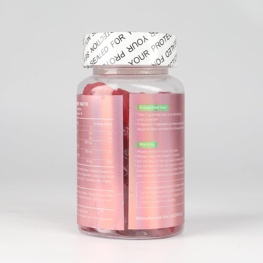 Potassium Magnesium Gummies for Adult Kids High Absorption Leg Cramps & Muscle Health Immune Health Raspberry Magnesium Gummies Chewable Gummy Supplement Vegan Non-GMO 6