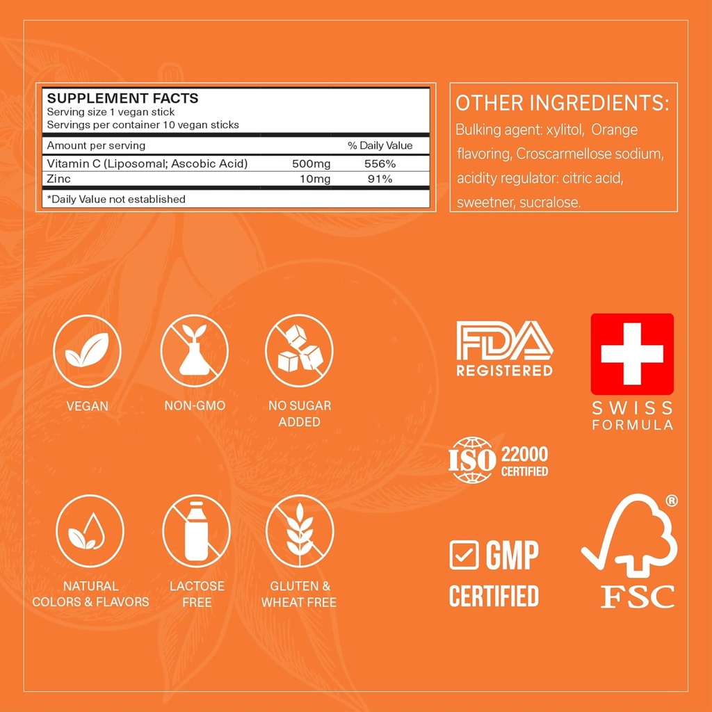 Vitamin C Liposomal (500mg) & Zinc |Enhance Travel Energy, Vitality & Immunity | Combat Travel Fatigue & Oxidative Stress | Advanced Absorption Technology | Fast-Acting | 30 Sticks 3