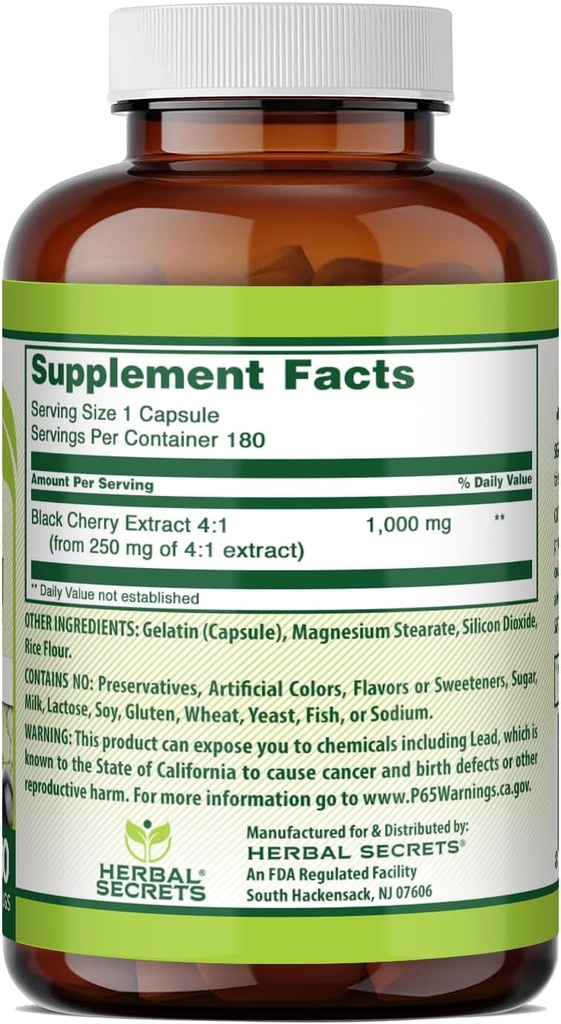 Herbal Secrets Black Cherry 4:1 Extract | 1000 mg Supplement | 180 Capsules | Non-GMO | Gluten Free | Made in USA 3