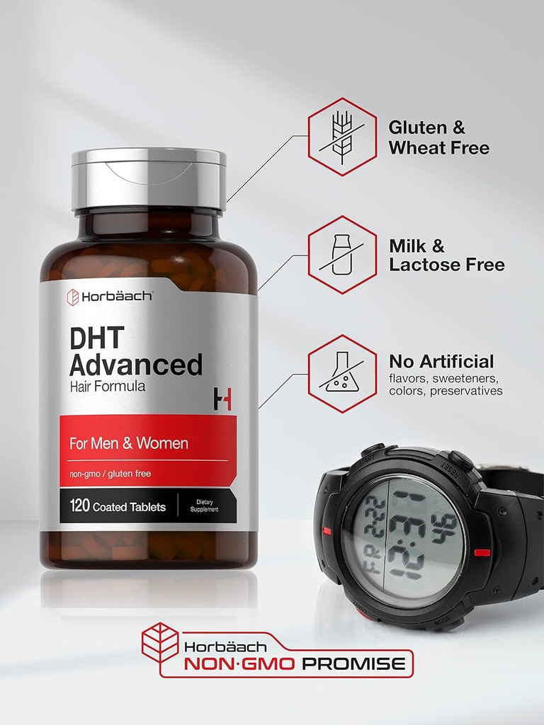 Horbäach DHT Advanced Hair Formula | 120 Tablets | Non-GMO and Gluten Free Hair Formula Blend with Saw Palmetto, Kudzu, and Fo-Ti 5