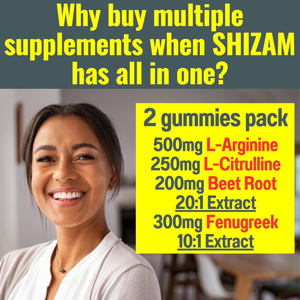 SHIZAM Beets Fenugreek Super Nitric Oxide Gummies w L-Arginine L-Citrulline, Beet Root Chews Chweable Chewables Capsules Pills Supplement Supplements Alt, Bootroot Flow Adults Men Beats 5
