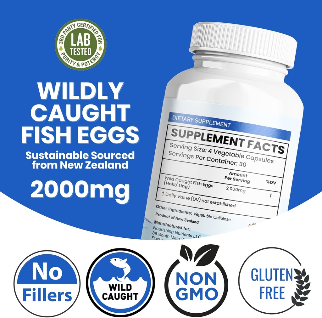 Wild Caught Fish Eggs 2,000mg - Omega 3 Supplement for Eye, Brain Health, Supports Immunity, Bones and Teeth, Mood Support with Omega 3-6-9 Fish Egg Capsules 4