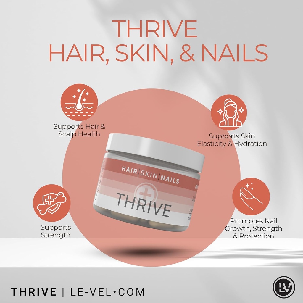 Le-Vel Thrive, Premium Collagen with Biotin 3500mcg, Vitamin C, Zinc, and Turmeric – Hair, Skin, Nails, Joints – Hydrolyzed Marine Collagen, Ashwagandha, Keratin, Organic Kelp 60 Capsules 5