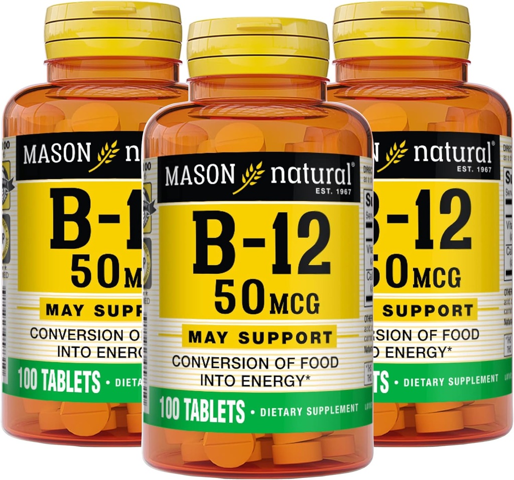 Mason Natural Vitamin B12 50 mcg with Calcium, 300,Day Supply, Dietary Supplement to Support Natural Energy Levels, 100 Tablets (Pack of 3) 2