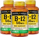Mason Natural Vitamin B12 50 mcg with Calcium, 300,Day Supply, Dietary Supplement to Support Natural Energy Levels, 100 Tablets (Pack of 3) 2
