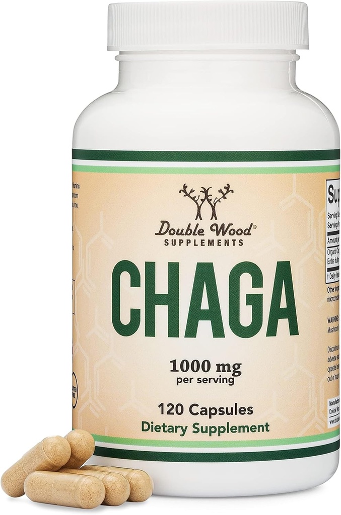 Chaga Mushrooms Capsules 120 Count (1,000mg Chaga Mushrooms Powder per Serving) High in Polysaccharides, Beta Glucans, and Terpenoids - Grown and Made in The USA, Vegan Safe, Organic by Double Wood 2