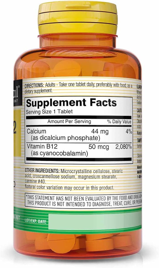 Mason Natural Vitamin B12 50 mcg with Calcium, 300,Day Supply, Dietary Supplement to Support Natural Energy Levels, 100 Tablets (Pack of 3) 3