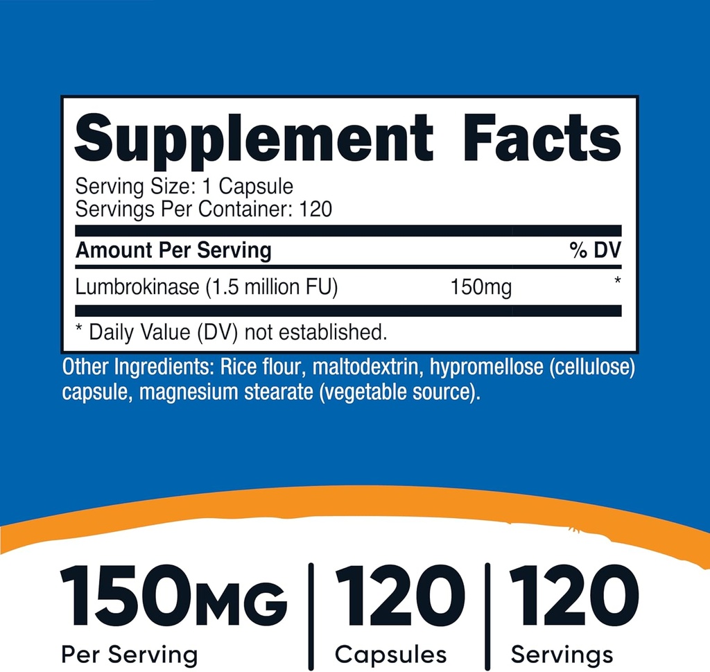 Nutricost Lumbrokinase Capsules 150 mg (120 Capsules) - Gluten-Free, Vegan, GMO-Free 3