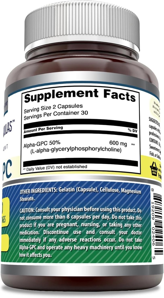 Amazing Formulas Alpha GPC Supplement | 600 Mg Per Serving | 60 Capsules | Non-GMO | Gluten Free | Made in USA 3