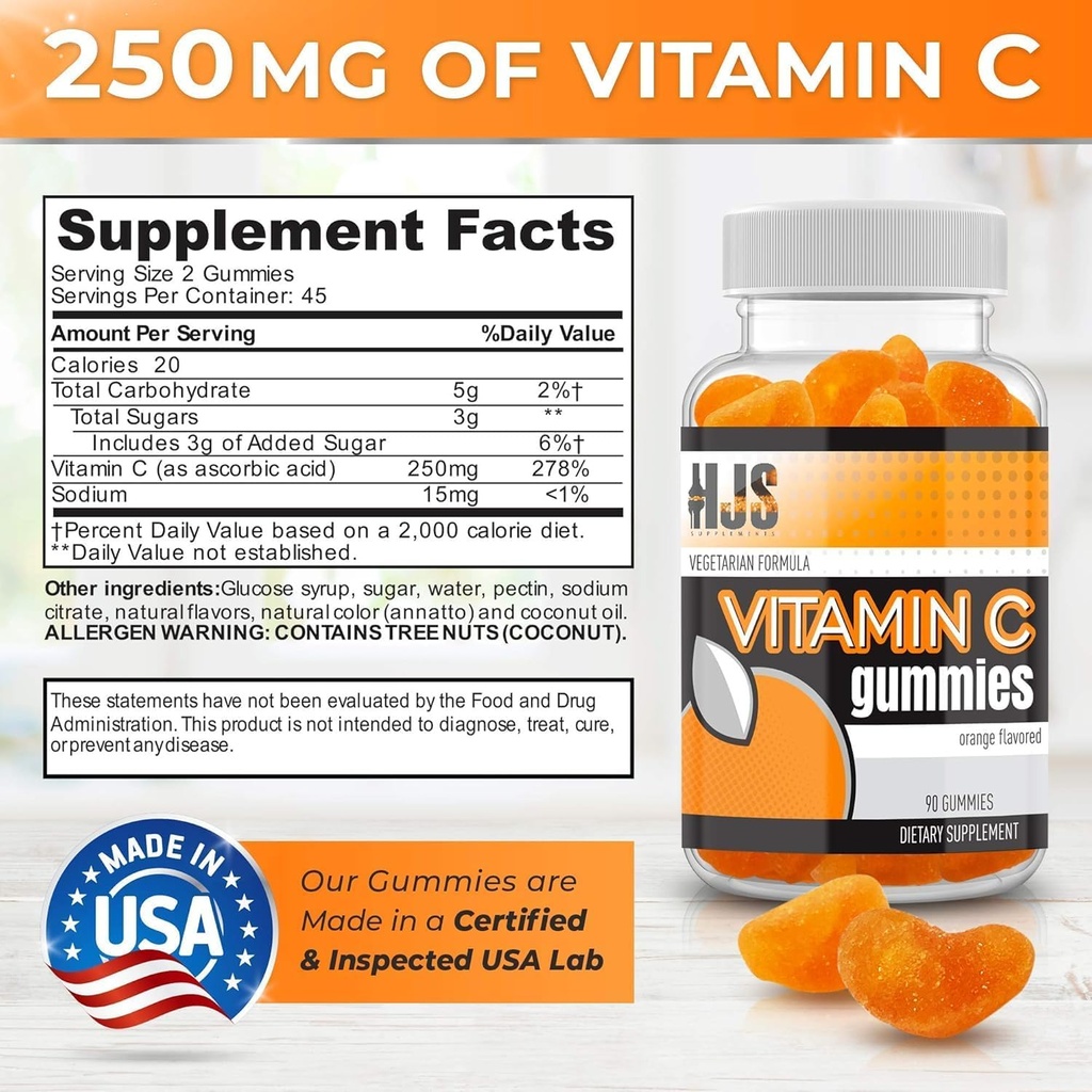 Vitamin C Gummies | Chewable Orange Flavored | Immune Support | Heart Health | Gluten-Free & Vegetarian | Vitamin C Gummies for Adults & Kids- 90 Count 5
