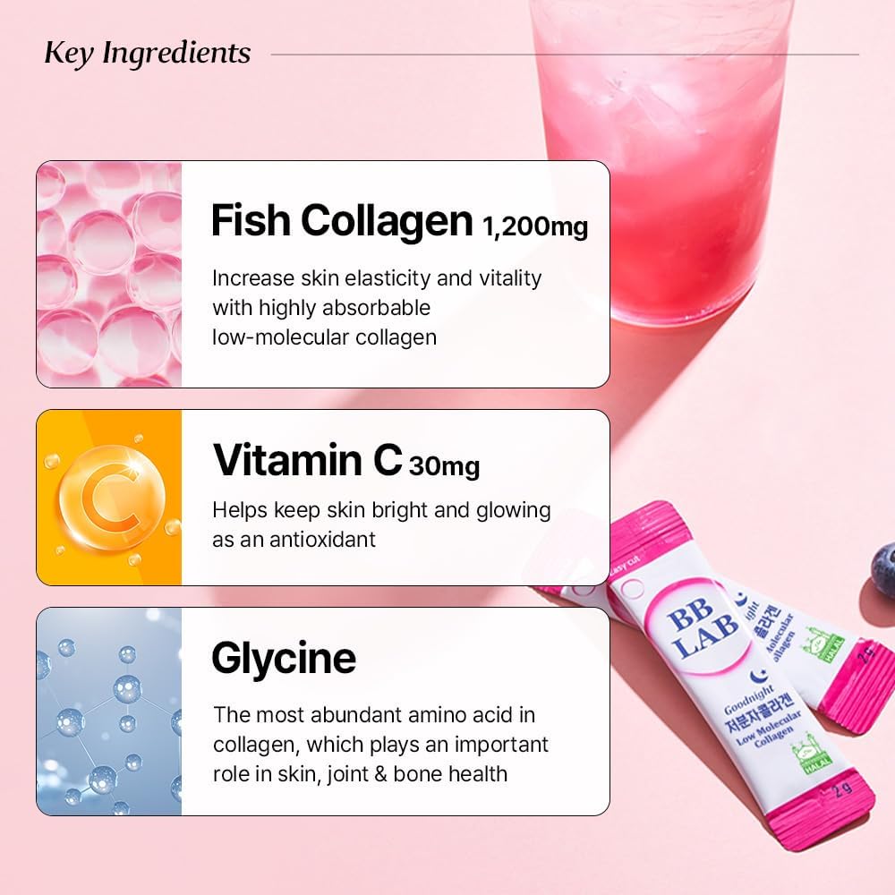 [Collagen+VIT C] K-Best Good Night Collagen, Retinol C, Powder Stick Korean Marine Collagen, Fish Collagen, Retinol Vitamin C, Fast Absorption, Fruit Flavored 5