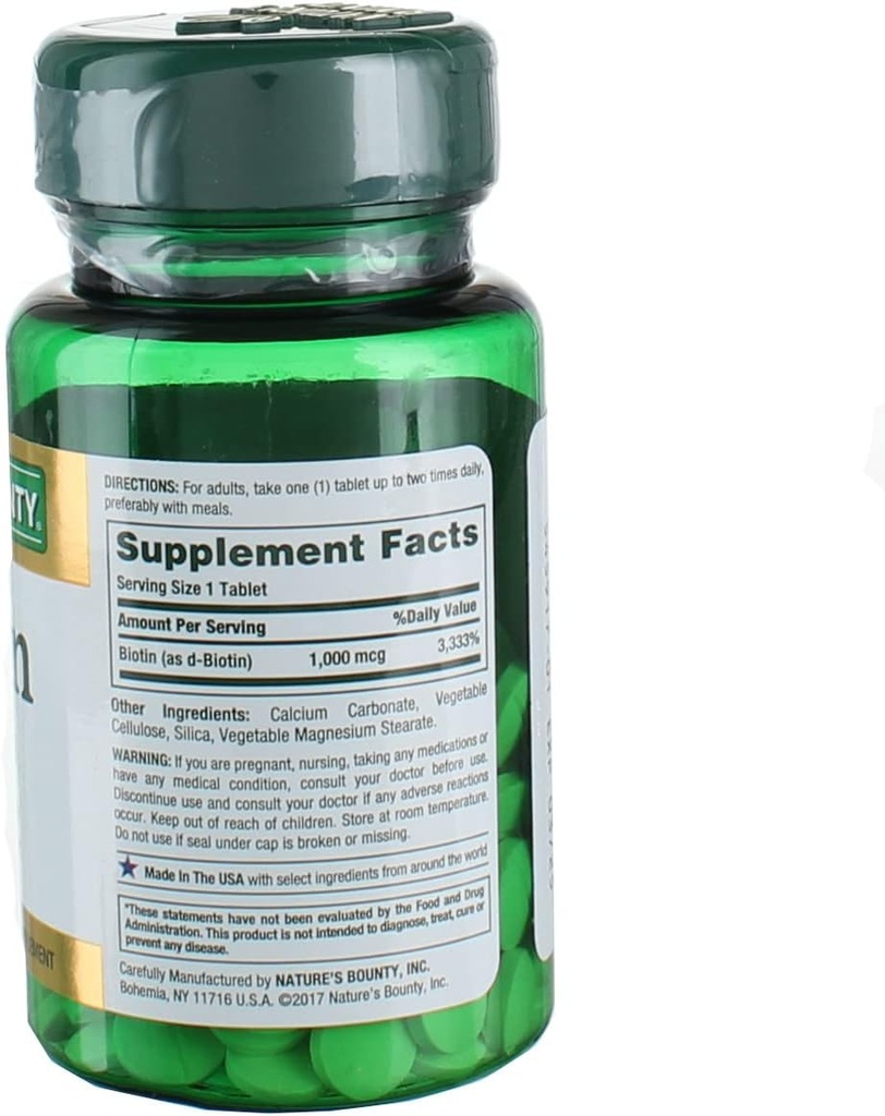 Nature's Bounty Biotin 1000 mcg Vitamin Supplement Tablets 100 ea (Pack of 2) 5