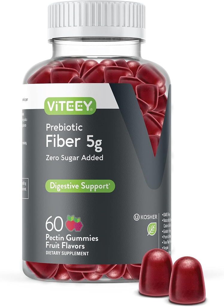Viteey Prebiotic Fiber Gummies for Adults, 5g - Gut Health & Digestive Soluble Fiber Supplement Gummies - Zero Sugar Added, Vegan, Gluten-Free - 60 Count 2