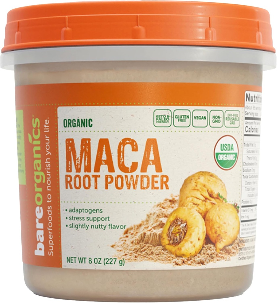BareOrganics Maca Root Powder, Organic, Vegan, Non-GMO, Gluten-Free, Energy & Stamina Support, 8 oz 2