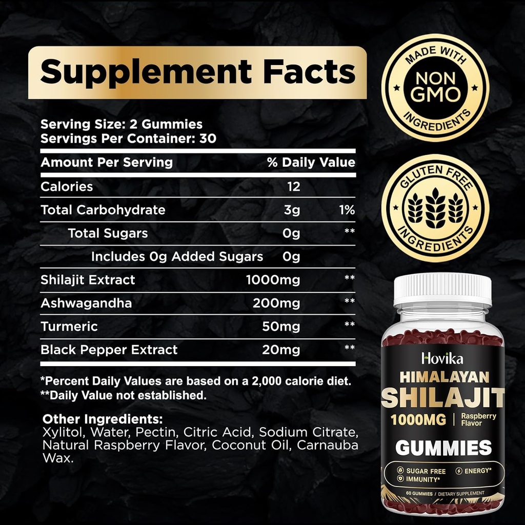 Shilajit Gummies 1000mg for Men & Women - Shilajit Gummies with 85+ Trace Minerals, Ashwagandha, Turmeric, Black Pepper - Energy & Immune Support - Sugar Free Raspberry Flavor 60 Count 3