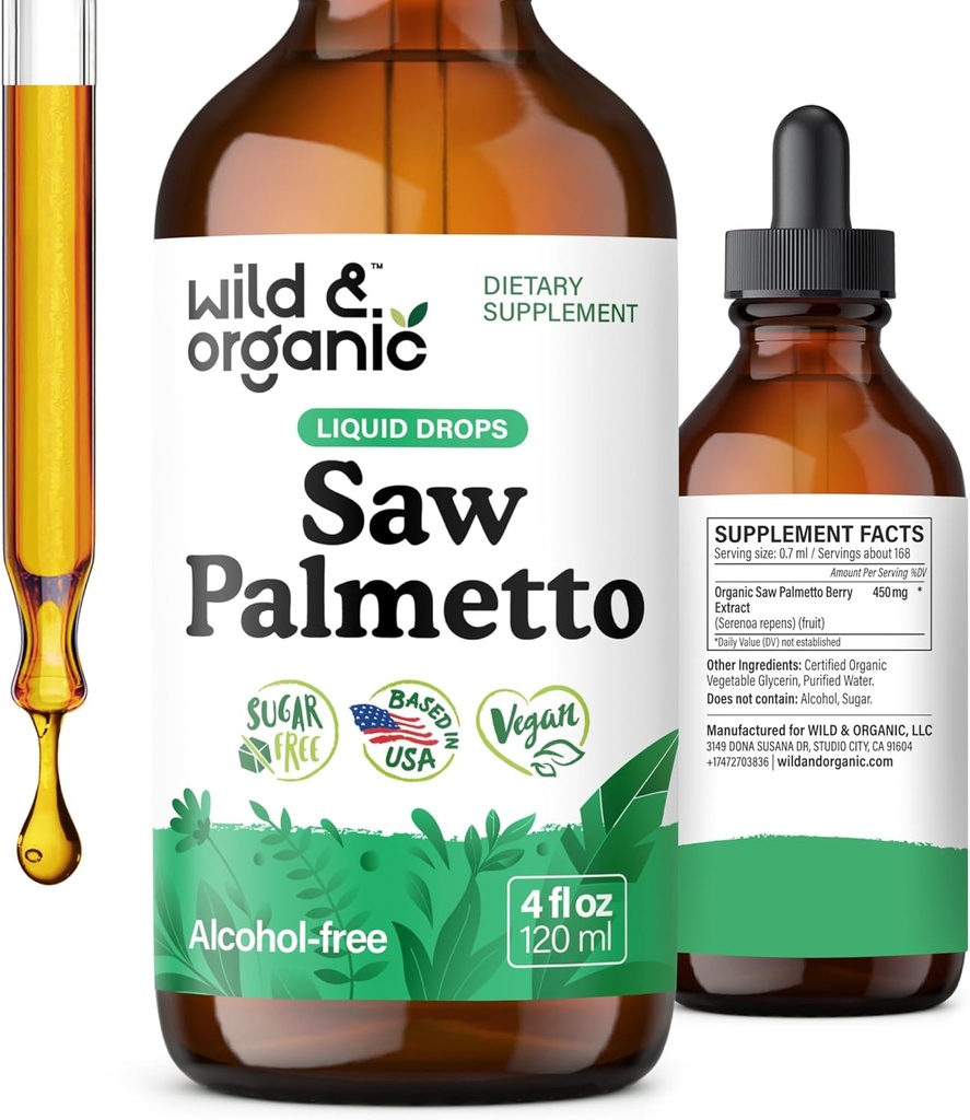 Wild & Organic Saw Palmetto Tincture - Saw Palmetto Extract Supplement for Men & Women - Liquid Powder Based Drops - Serenoa Repens Berries - Vegan, Sugar & Alcohol-Free - 4 fl oz 2