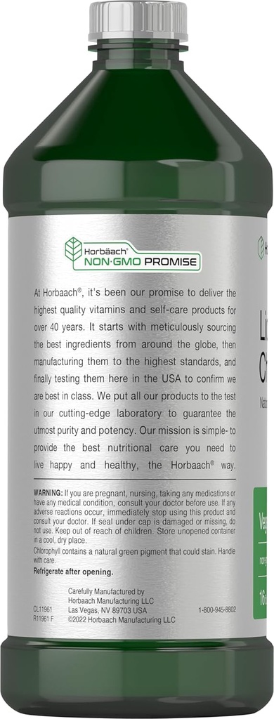 Horbäach Chlorophyll Liquid Drops | 100mg | 32 oz (2 x 16 oz Bottles) | Natural Peppermint Flavor | Vegetarian, Non-GMO, Gluten Free Supplement 4