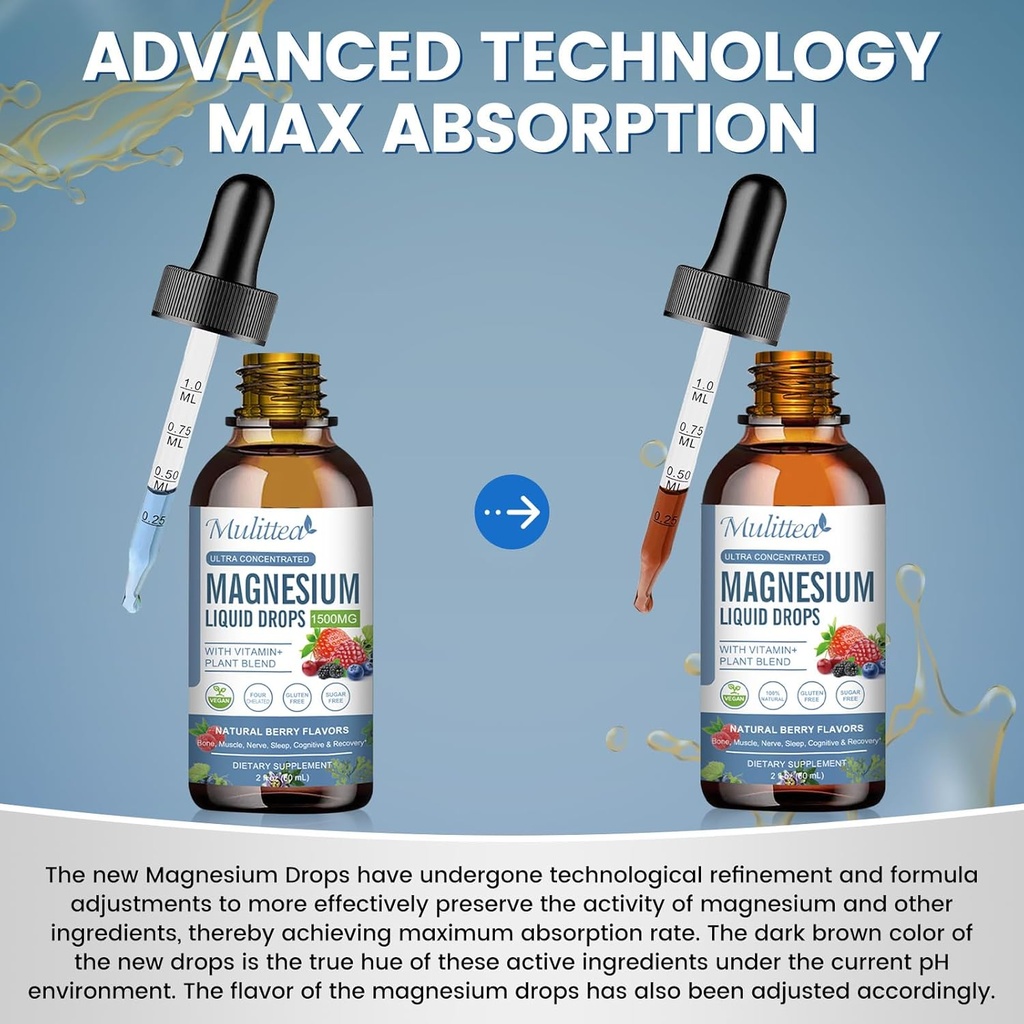 Magnesium Glycinate Liquid Drop - Triple Absorption Supplement to Support Nerves, Sleep, Calm, Heart, Muscles * -Sugar-Free with Potassium, L-Theanine, Sea Moss，Vitamin B,C,D3, K2-1Pack 5