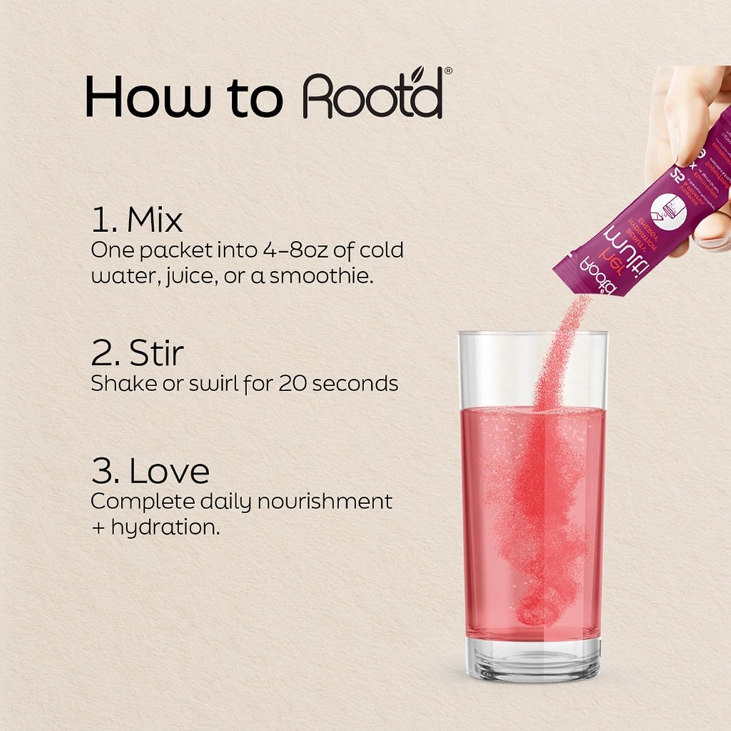 Root'd Multivitamin Powder for Women - 25 Vitamins & Minerals with 3X Electrolytes, 9 Organic Superfoods, Probiotics & Enzymes, Sugar-Free Multivitamin & Hydration | 24 Vitamin Drink Mix Packets 3