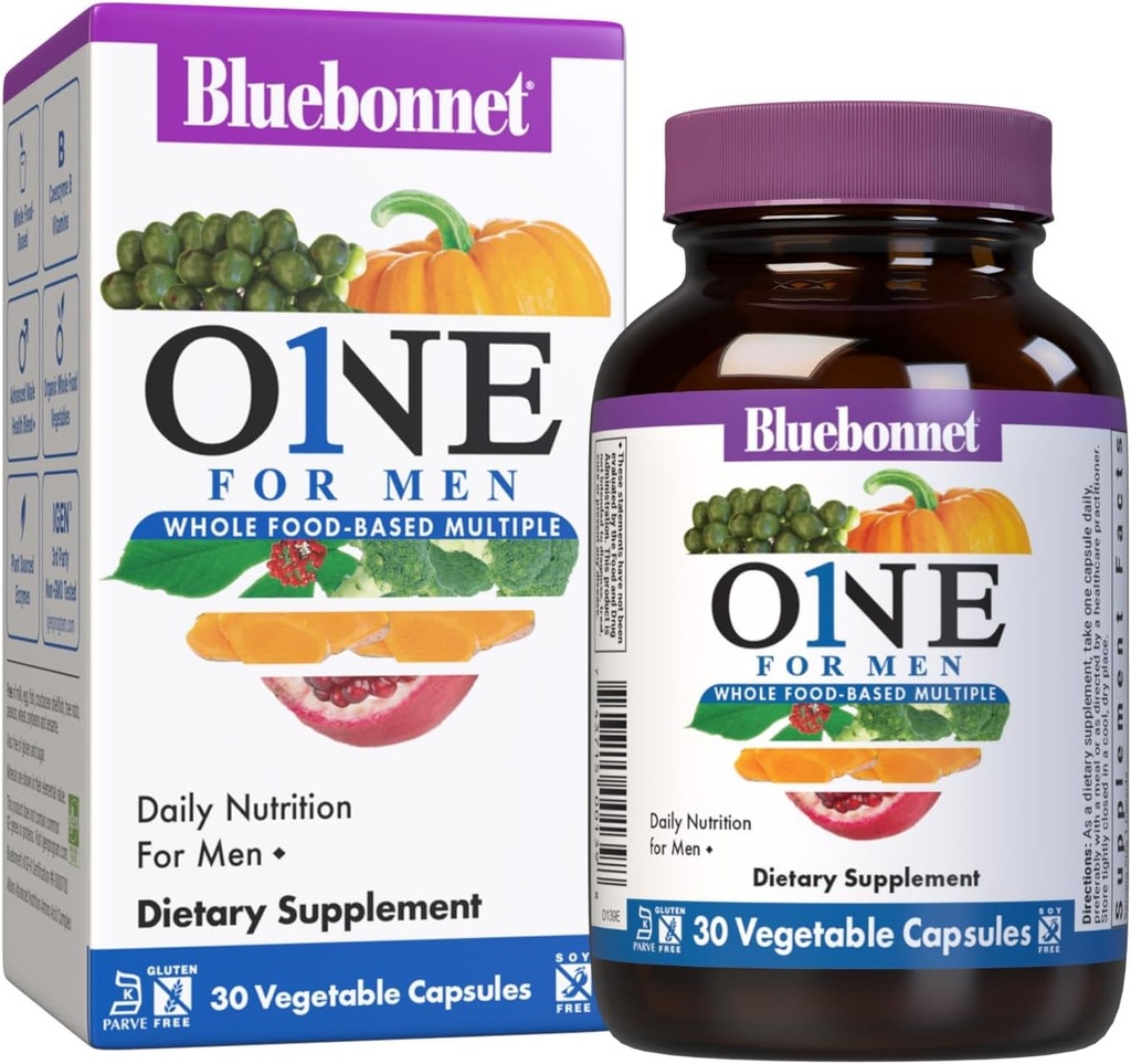 Bluebonnet Nutrition One for Men Whole Food-Based Multiple, Daily Nutrition*, Non-GMO, Vegetarian Friendly, Kosher, Gluten-Free, Soy-Free, Dairy-Free, Iron Free, 30 Vegetable Capsules, 30 Servings 2