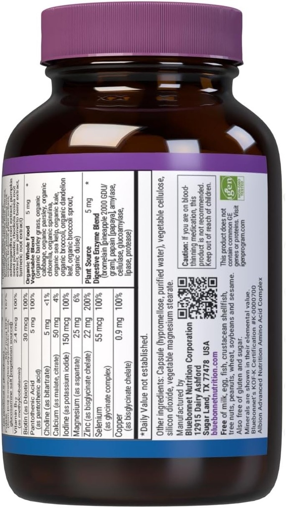 Bluebonnet Nutrition One for Men Whole Food-Based Multiple, Daily Nutrition*, Non-GMO, Vegetarian Friendly, Kosher, Gluten-Free, Soy-Free, Dairy-Free, Iron Free, 30 Vegetable Capsules, 30 Servings 4