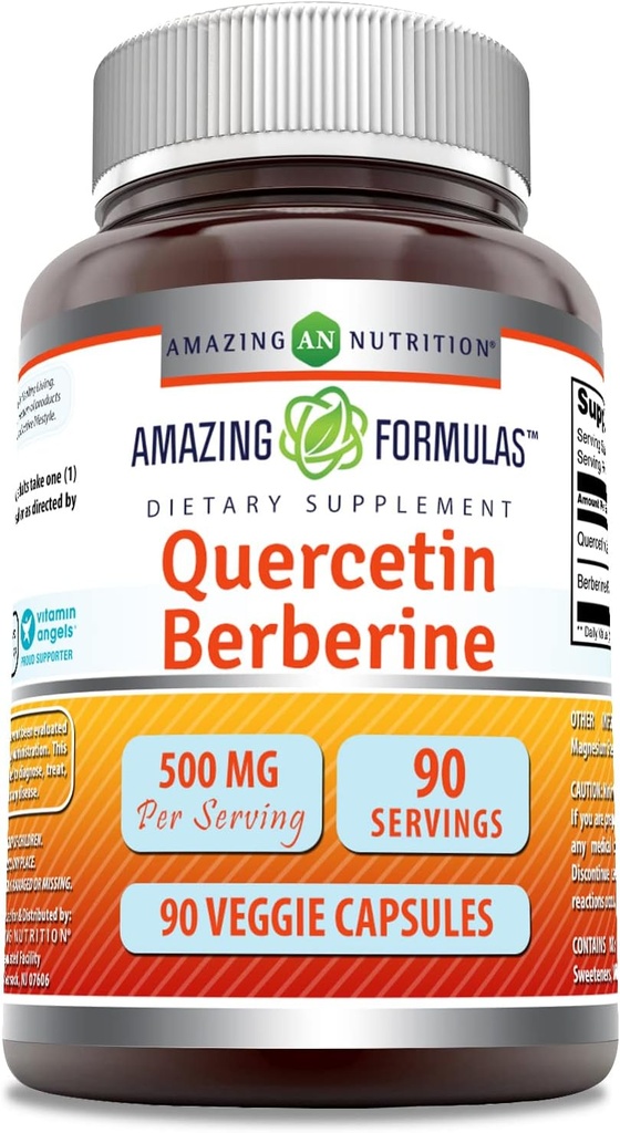 Amazing Formulas Quercetin Berberine - 250mg Berberine and 250mg Quercetin, 90 Veggie Capsules Supplement | Non-GMO | Gluten Free | Made in USA | Ideal for Vegetarians 2