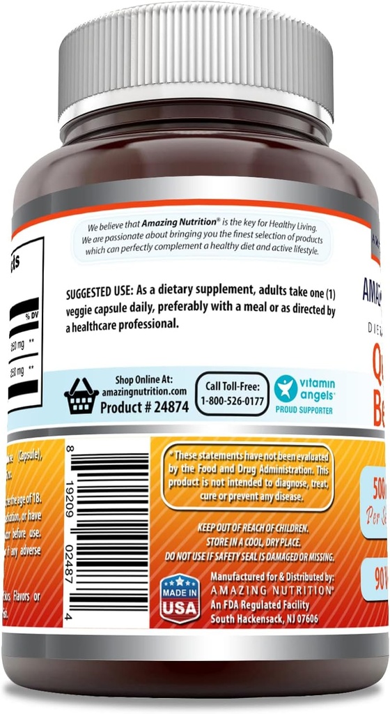 Amazing Formulas Quercetin Berberine - 250mg Berberine and 250mg Quercetin, 90 Veggie Capsules Supplement | Non-GMO | Gluten Free | Made in USA | Ideal for Vegetarians 3