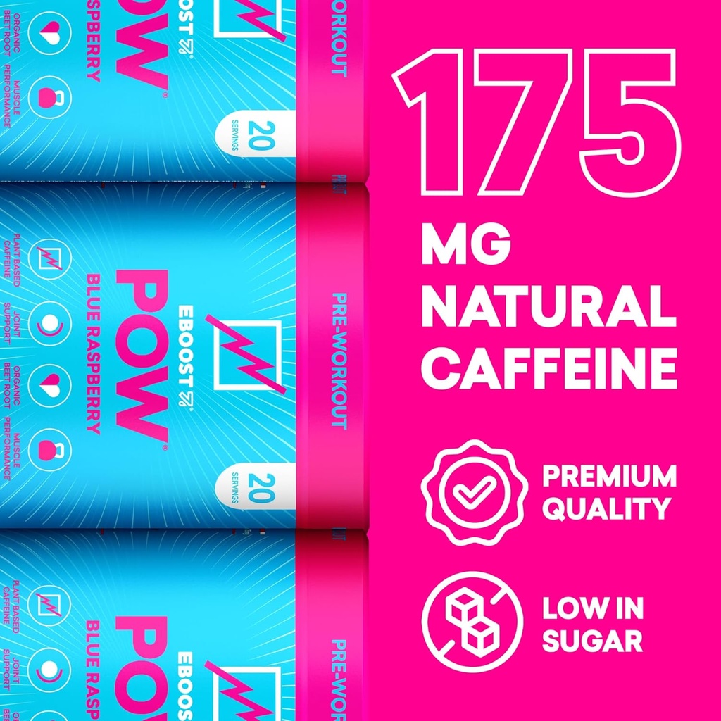 EBOOST POW Natural Pre Workout Powder – 20 Servings - Blue Raspberry - A PreWorkout Supplement for Performance, Joint Mobility Support, Energy - Men and Women - Non-GMO, Gluten-Free, No Creatine 4