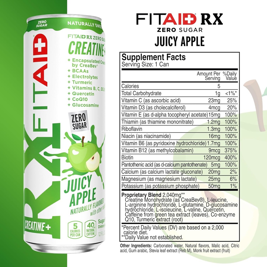 FITAID RX Zero Sugar, Encapsulated Creatine, Workout Recovery Drink, All-In-One Blend, BCAAs, Glucosamine, Turmeric, B-Complex, Electrolytes, Variety Pack, 12 Fl Oz (Pack of 12) 3