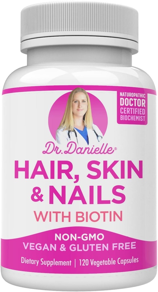 Doctor Danielle Hair Skin and Nails Vitamins for Women and Men– Biotin 5000 mcg Supplement to Support Normal Hair Growth and Glowing Skin, Organic Coconut Water, Rice Phytoceramides 2