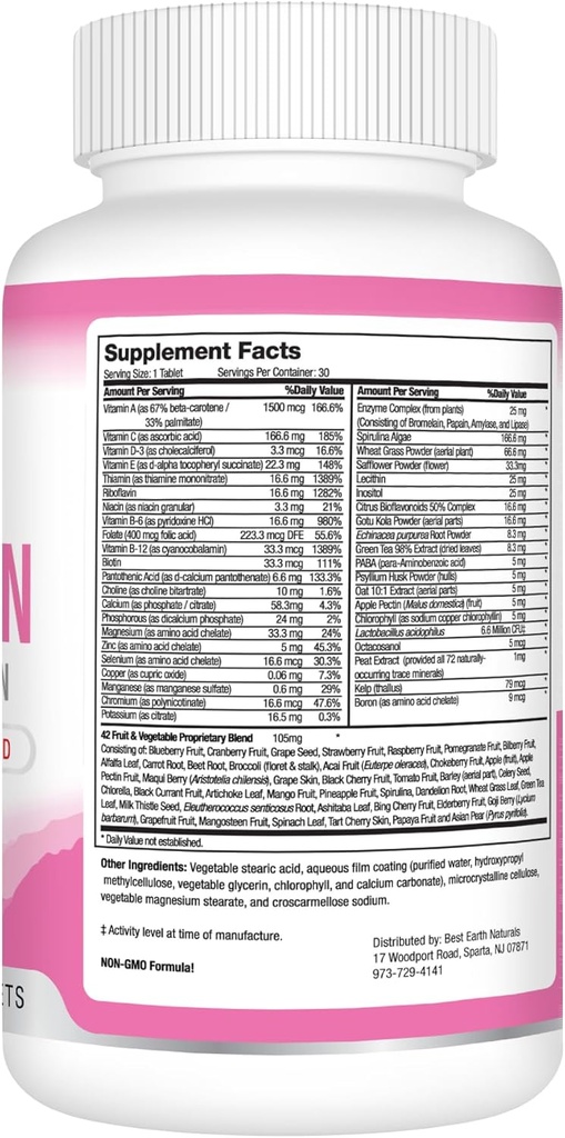 Best Earth Naturals VITA Women's Daily Multivitamin, Immune Support, Vitality & Well-Being, 100+ Vitamins, Minerals & Herbs 4