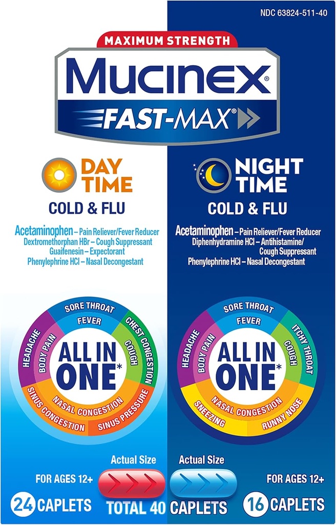 Mucinex Fast-Max Maximum Strength Cold & Flu Day and Night Medicine, 40 Count 2