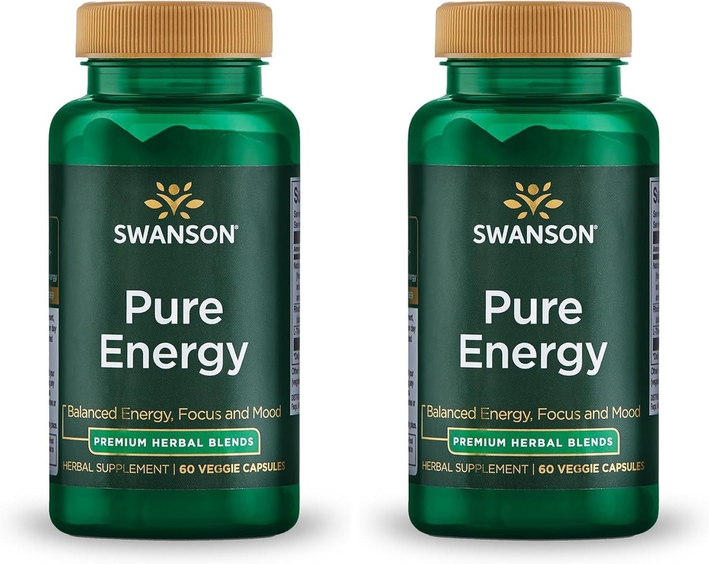 Swanson Pure Energy Metabolism Concentration Focus Support Stress Management Adaptogenic Herbs Herbal Supplement 60 Veggie Capsules (Veg Caps) Vegan 4