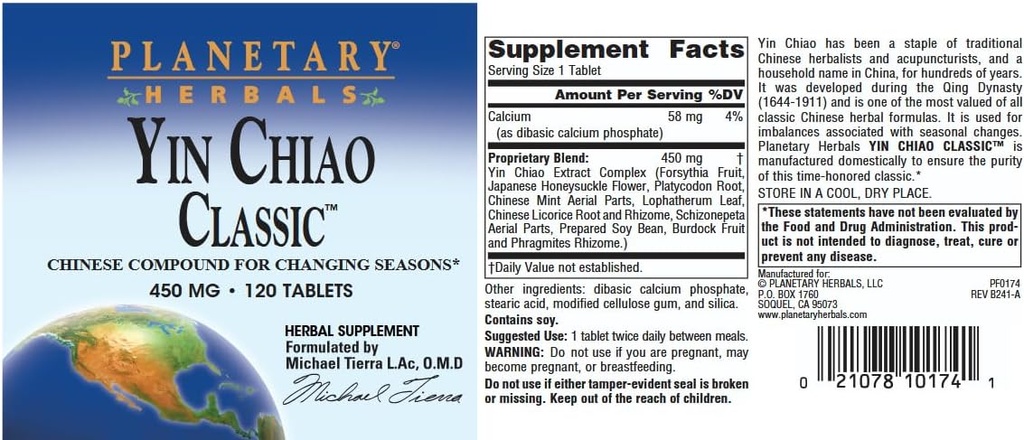Planetary Herbals Yin Chiao Classic 450 mg Immune Formulas for Seasonal Support -120 Tablets 5