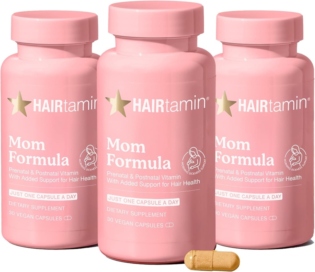 HAIRtamin MOM Vegan Prenatal & Postnatal Multivitamin Capsules & Hair Vitamins, Postpartum, Breastfeeding, Hair Nails, and Skin Vitamins for Women with Biotin, Zinc, Iron (3-Pack) 2