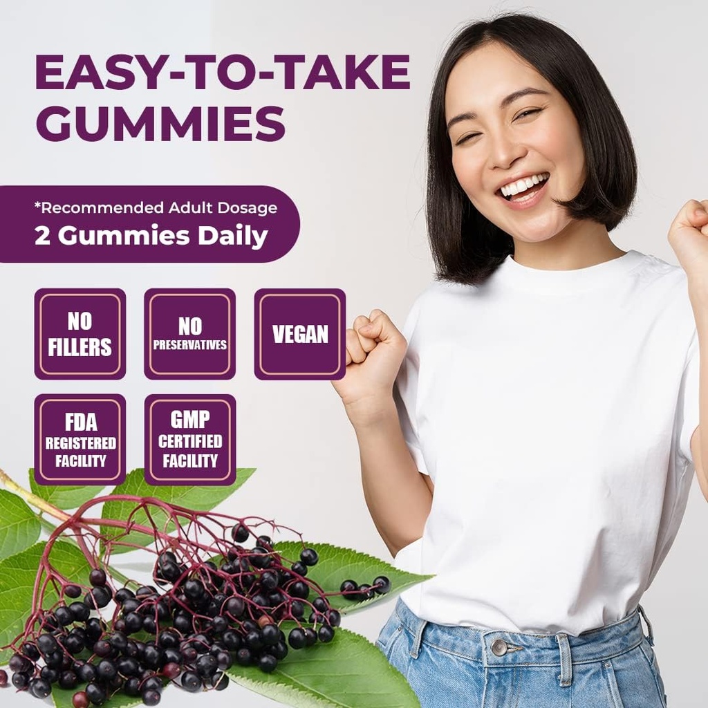 Pomona Wellness Elderberry Gummies with Zinc and Vitamin C for Immune Support 3-1 Chewable Black Elderberry Gummy Supplement for Kids and Adults, Vegan, 90 Gummies 5