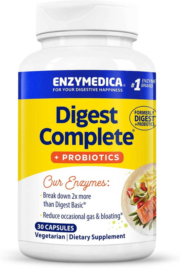 Enzymedica, Digest Complete + Probiotics, Gentle Digestive Enzymes with 400 Million CFU Active Cultures per Capsule, 30 Capsules 2