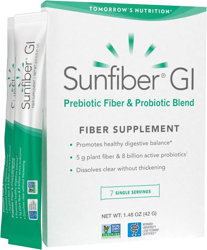 Tomorrow's Nutrition Sunfiber GI 7-Day Kit, Prebiotic Fiber & Probiotics, 5g Prebiotic Fiber & 8 Billion Probiotics Per Serving, Low FODMAP, 7 Packets, Unflavored 2
