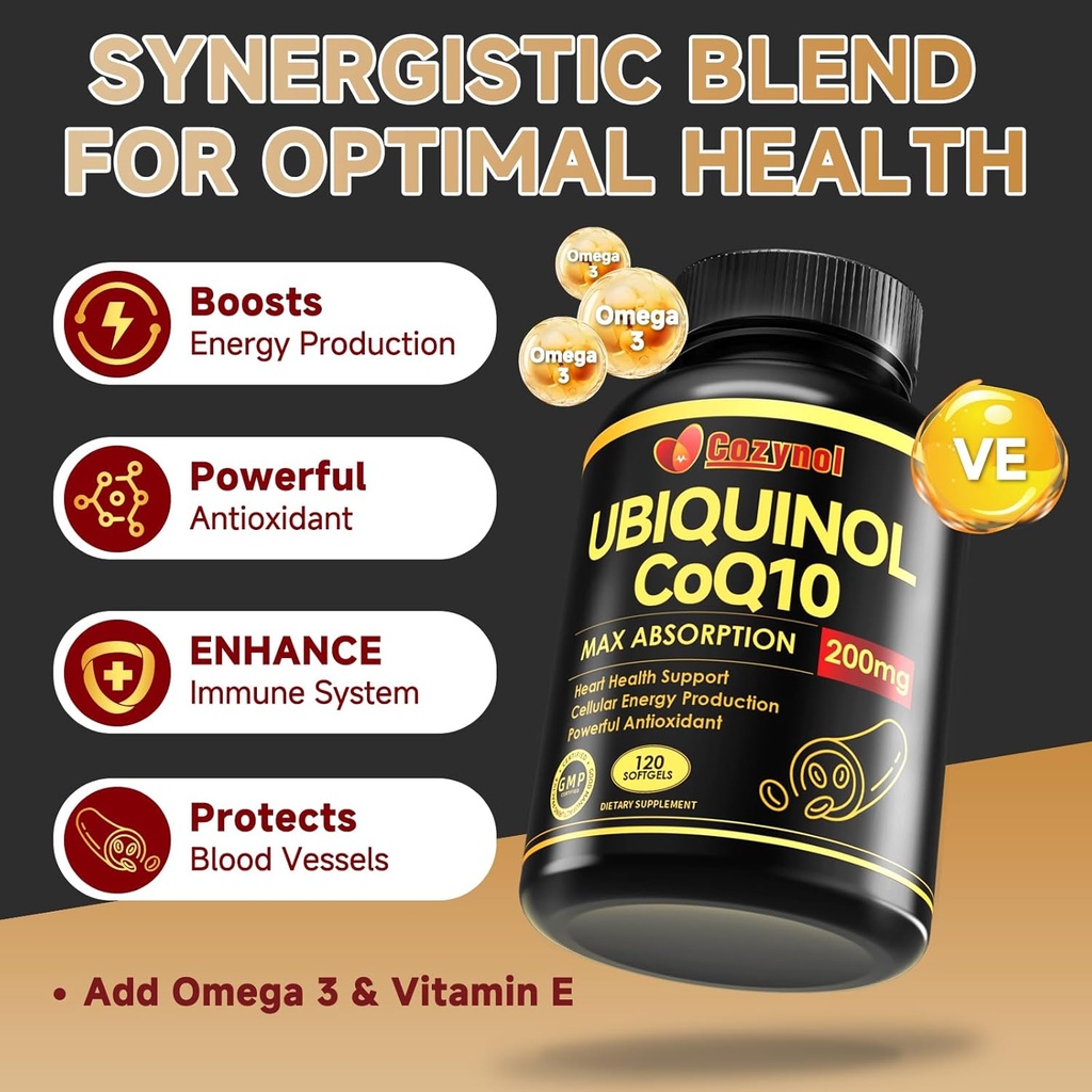 Ubiquinol CoQ10-200mg-Softgels with Vitamin E & Omega 3, High Absorption Coenzyme Q10 Support Heart Health & Energy-Production Powerful-Antioxidant, 120 Counts 5
