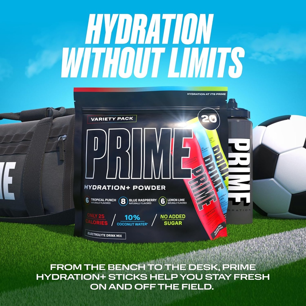 PRIME HYDRATION+ Sticks VARIETY PACK | Hydration Powder Single Serve | Electrolyte Powder On The Go | Low Sugar | Caffeine-Free | Vegan | 20 Sticks 6