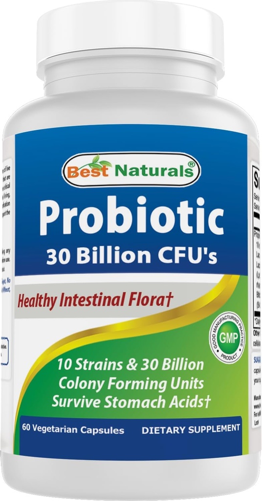 Best Naturals Probiotic 10 Strains & 30 Billion CFU Intestinal Flora, 60 Veggie Capsules (60 Count (Pack of 1)) 2