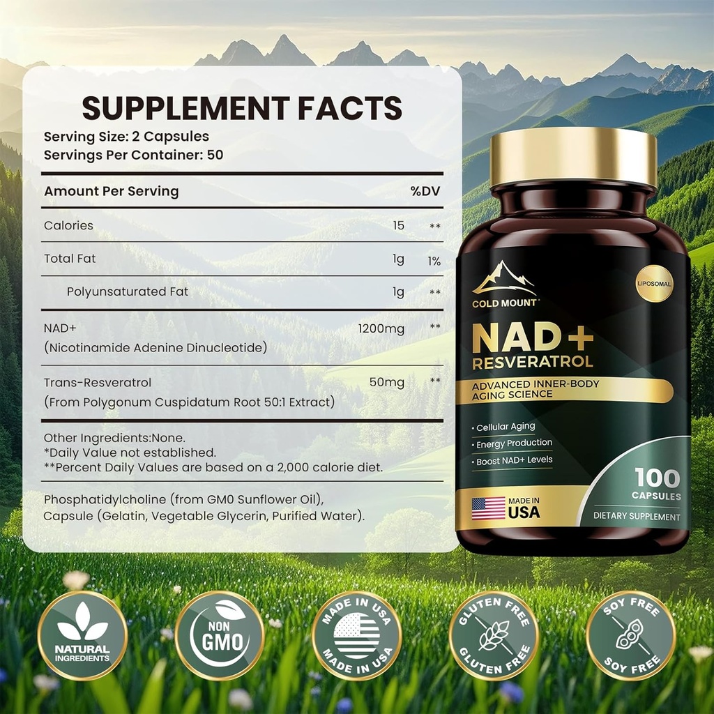 Liposomal NAD+ Supplement 1200mg with Trans Resveratrol - Boost NAD+ Levels, Energy & Anti-Aging Support - Vegan, 100 Softgels 6