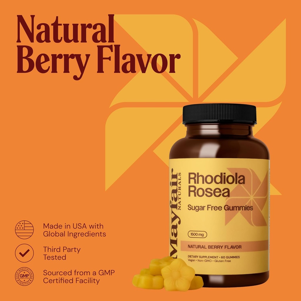 Rhodiola Rosea Sugar Free Gummies, Dietary Supplement, 1500mg, 60 Gummies, Natural Berry Flavor 5