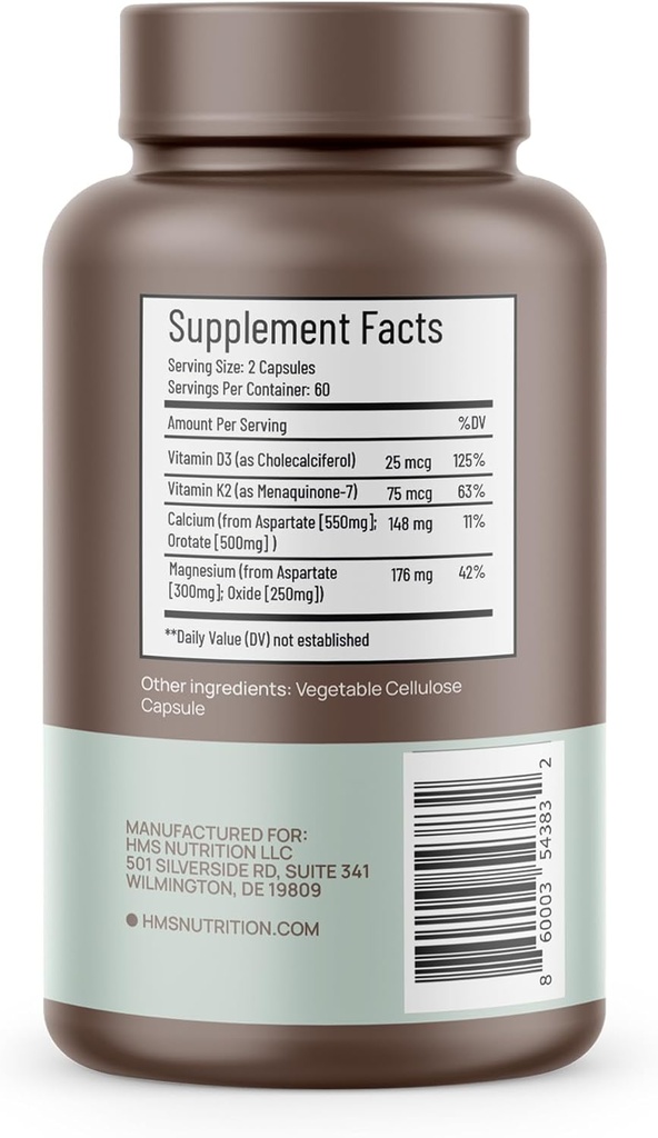 Calcium, Magnesium, Vitamins D3 + K2 for Bone Health, Immune Support, Bones & Teeth Calcium Supplement for Women & Men, Non-GMO, Gluten-Free, 120 Capsules 3